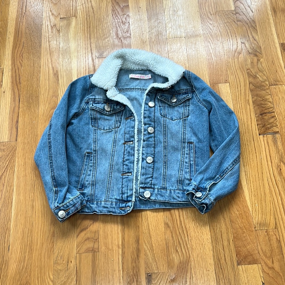 Girls size 10 denim jacket with fleece trim